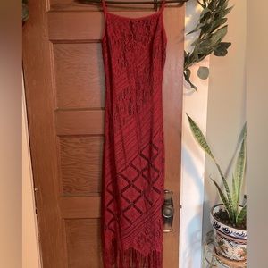 Wet Seal Red Lace Spaghetti Strap Fringe Dress S